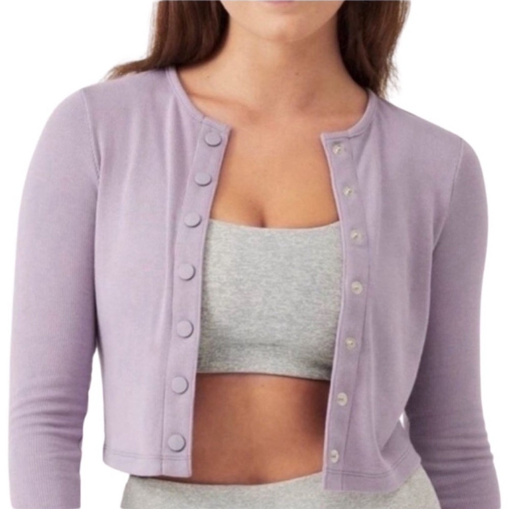 *NWT* Outdoor Voices OV CozyRib Cropped Cardigan Earl Grey Lavender Purple XS - Picture 7 of 7